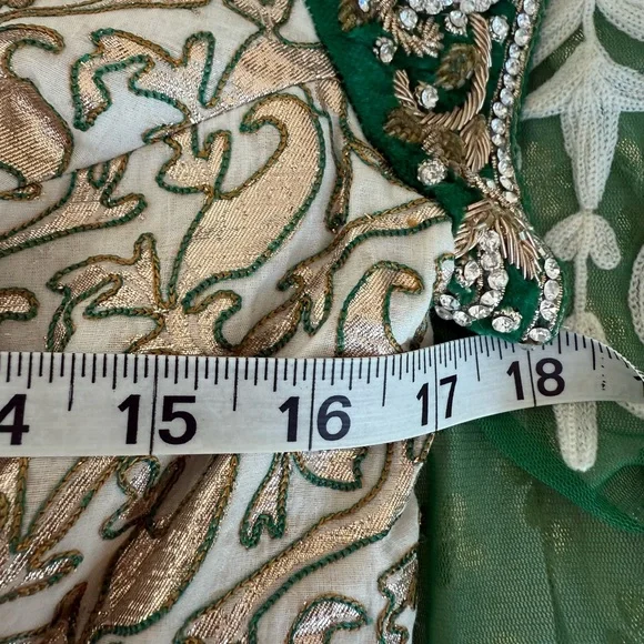 Indian Gold and Green embroidered Dress. Medium.